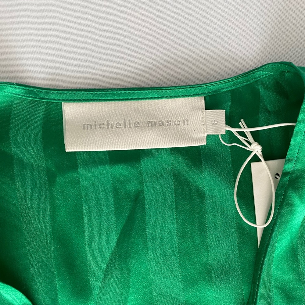 Michelle Mason Long Sleeve Mini Wrap Dress Green - Picture 7 of 10
